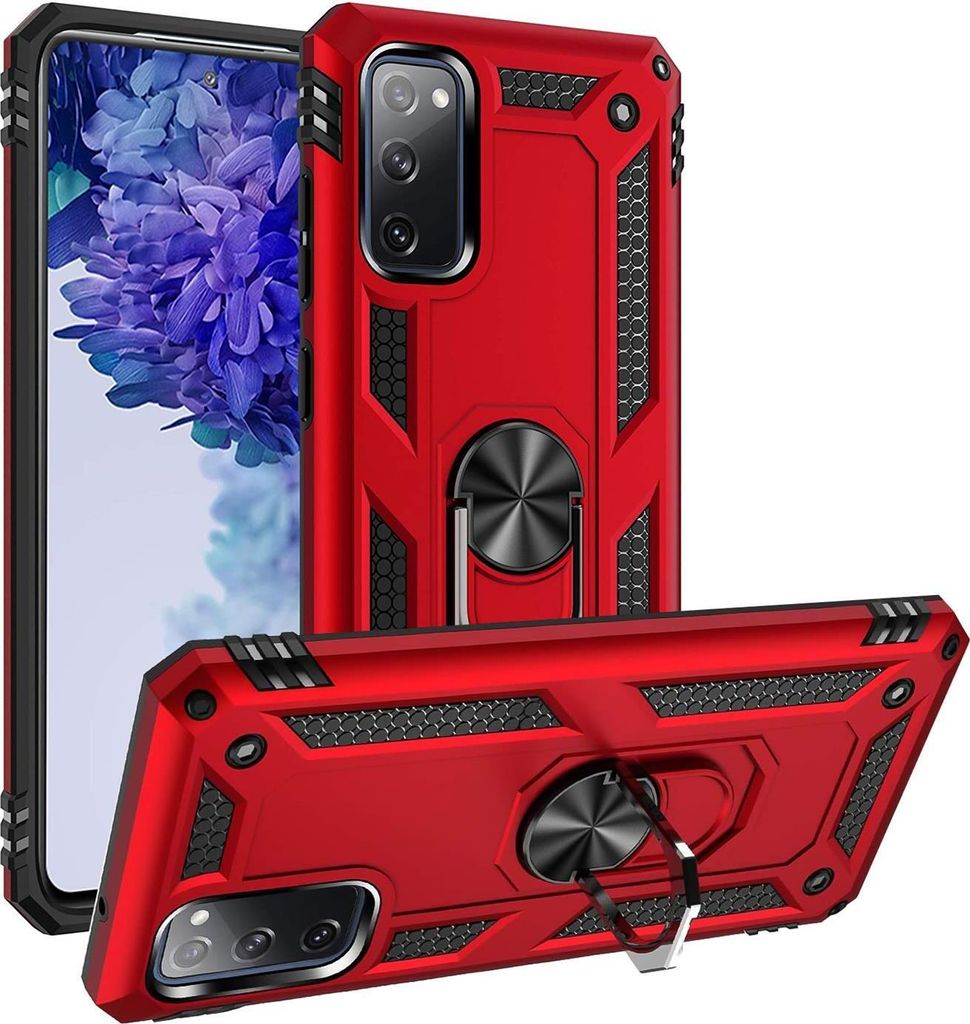 Conie Outdoor Schutzhülle für Samsung Galaxy S20 Tasche Silikon Hard Case Cover Hülle mit Halter Ständer in Rot