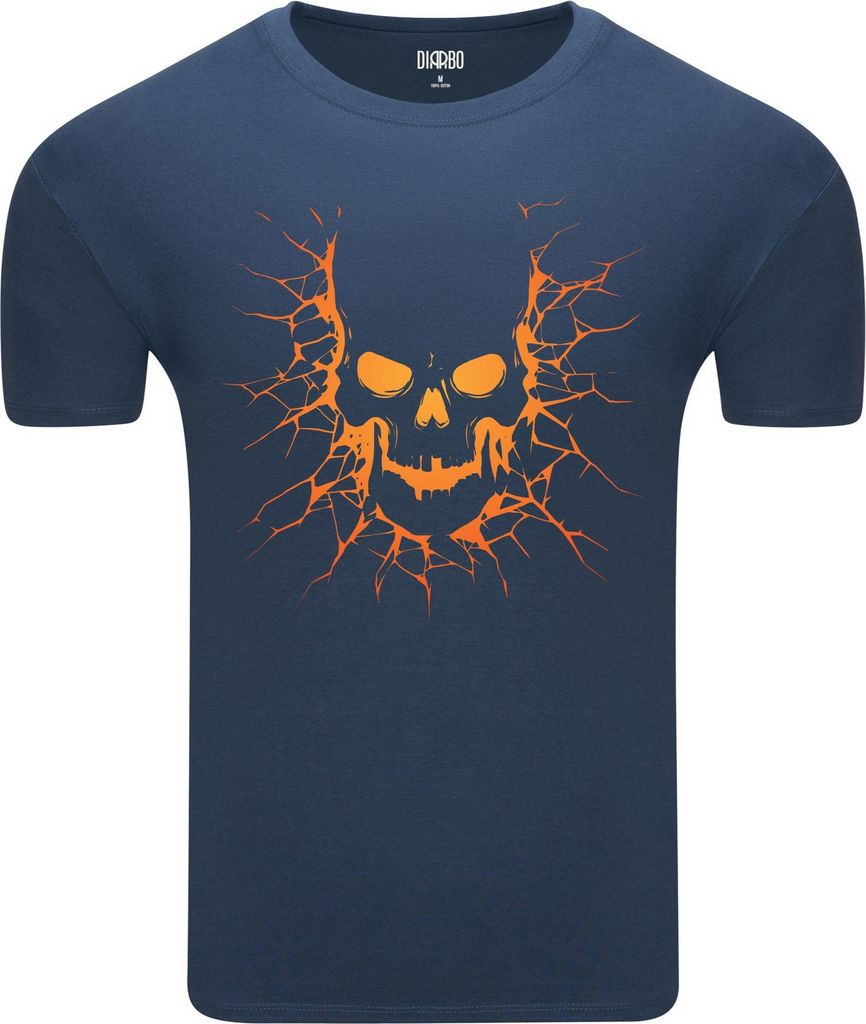 Diarbo Herren T-Shirt mit Skeleton Druck Schädel schaut durch Riss Blau Gr.S