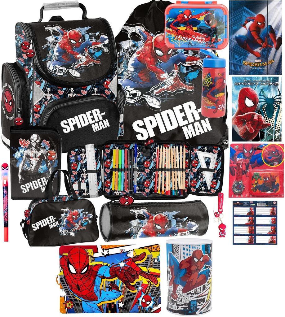 SPIDERMAN Schulranzen set 16in1 Ranzen rucksack Federmappe Produktbild 