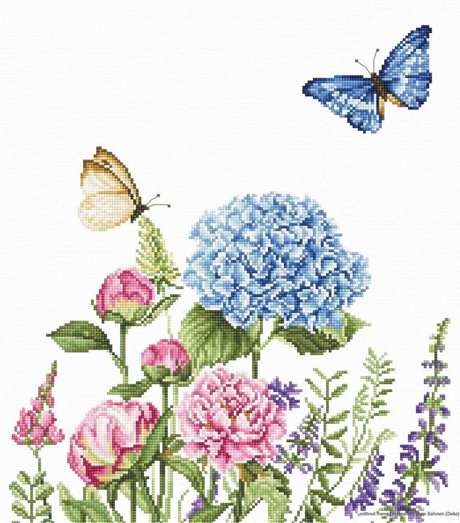 Broderie Point de Croix Compté Fleurs d'été et papillons sur Toile Aida