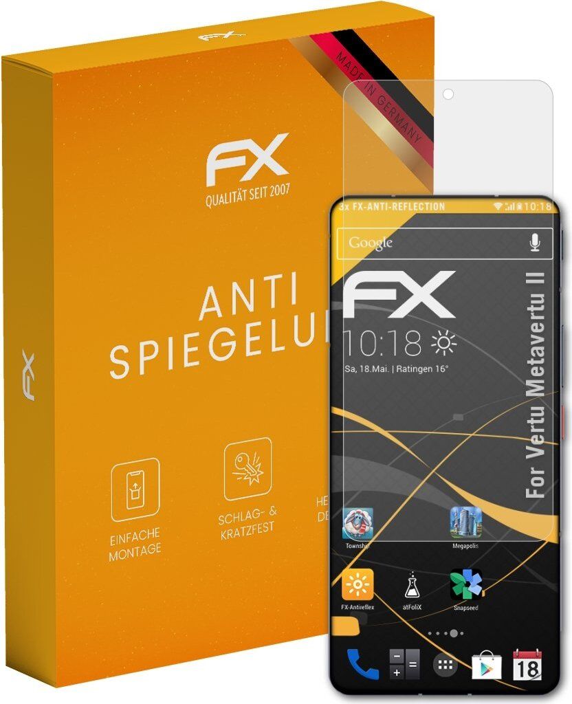 atFoliX FX-Antireflex 3x Schutzfolie kompatibel mit Vertu Metavertu II Displayfolie