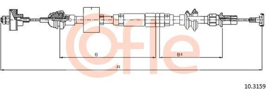 COFLE 10.3159 Seilzug, Kupplungsbetätigung OE 6N1721335D kompatibel mit Polo 6V, Polo 6N, Polo 9N, Lupo, Caddy, Inca, Ibiza, Cordoba, Arosa