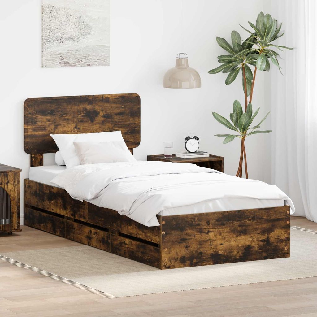 Maison Exclusive - Bettrahmen Geräucherte Eiche 90 x 190 cm Holzwerkstoff