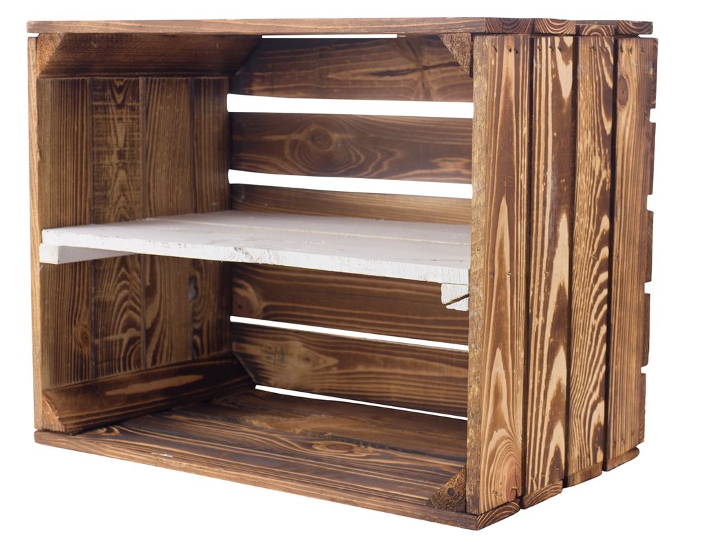 3 schöne geflammte Obstkisten mit weißem Mittelbrett 50x40x30cm