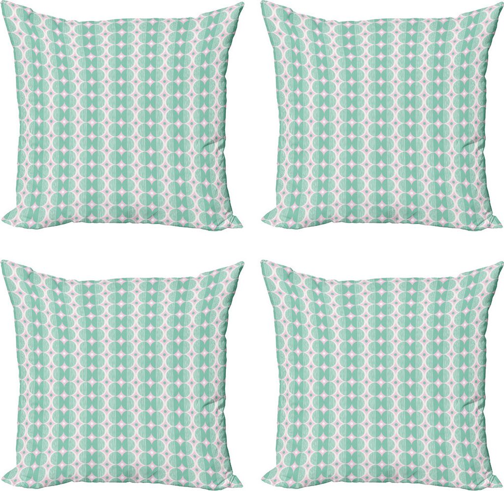 ABAKUHAUS Retro Kissenbezug Set (4 Stück), Symmetrische Runden Dünne Linien, Moderner Doppelseitiger Digitaldruck, 60 cm x 60 cm, Seafoam Baby-Ro...