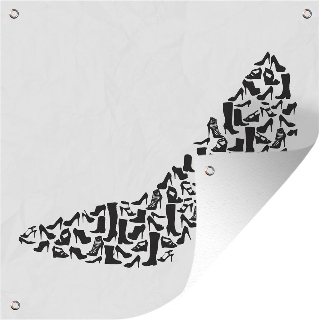 MuchoWow 50x50 cm Outdoor-Poster Gartendeko Sichtschutz Garten Poster für den Garten Illustration eines schwarz-weißen Absatzes, der aus versch...