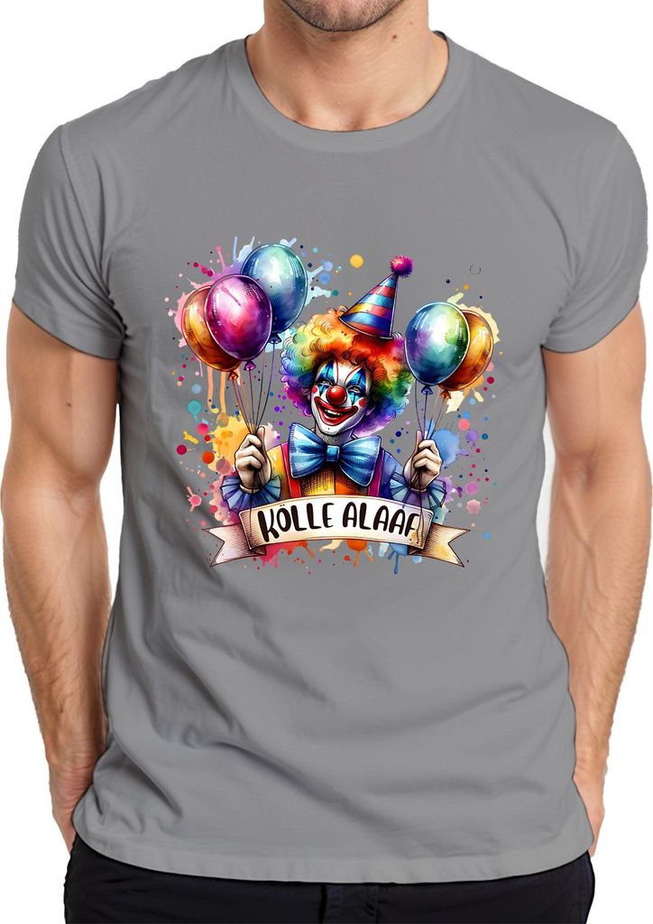 Kölle Alaaf Karneval Köln Clown Luftballons bunt Fasching Herren T-Shirt, Grau, S
