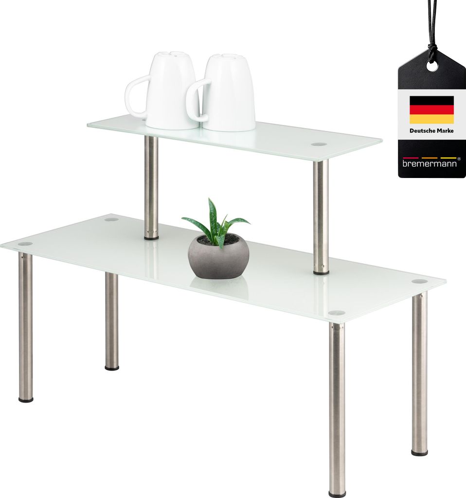 bremermann Glas-Regal, Küchenregal, mit Glasplatten und Edelstahlfüßen, weiß