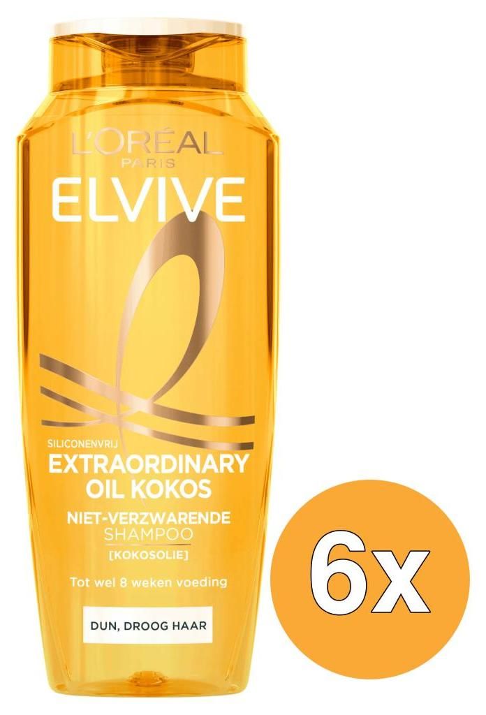 6x L'Oréal Elvive Shampoo 250 ml Extraordinary Oil Kokos