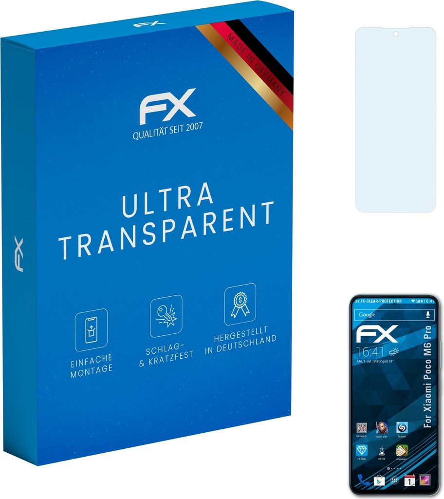 atFoliX FX-Clear 3x Schutzfolie kompatibel mit Xiaomi Poco M6 Pro Displayschutzfolie
