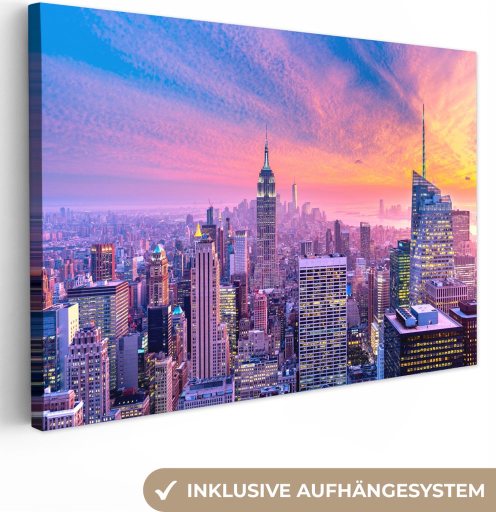 MuchoWow - Leinwandbilder - New York - Farben - Skyline, Wandbild, Wanddeko Bilder Wohnzimmer, 30x20 cm