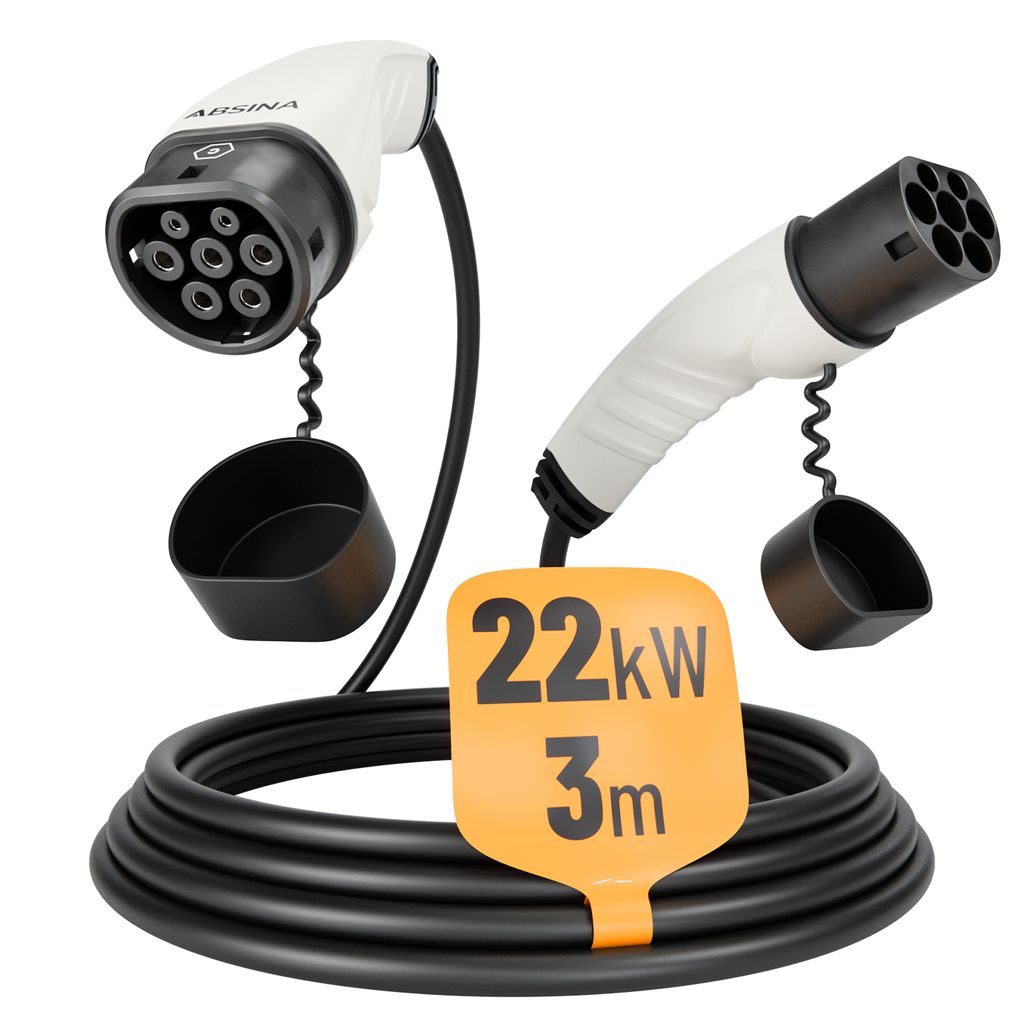 ABSINA Typ 2 Ladekabel 22kW & 32A für Hybrid & Elektroauto - 3 Meter Auto Ladekabel Typ2 3 phasig - Mode 3 Ladekabel