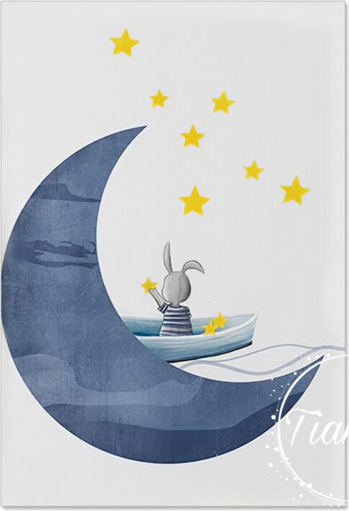 TPFLiving Kunstdruck LW-1309 (OHNE RAHMEN) Poster - Leinwand - Wandbild - Hochauflösender Giclée-Druck, langlebig und hochwertig - Mond Luftballo...