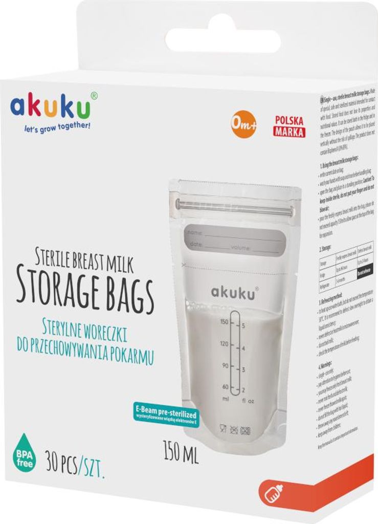 Sterile Beutel für die Lagerung von Milch und Lebensmitteln Akuku 150ml 30pcs