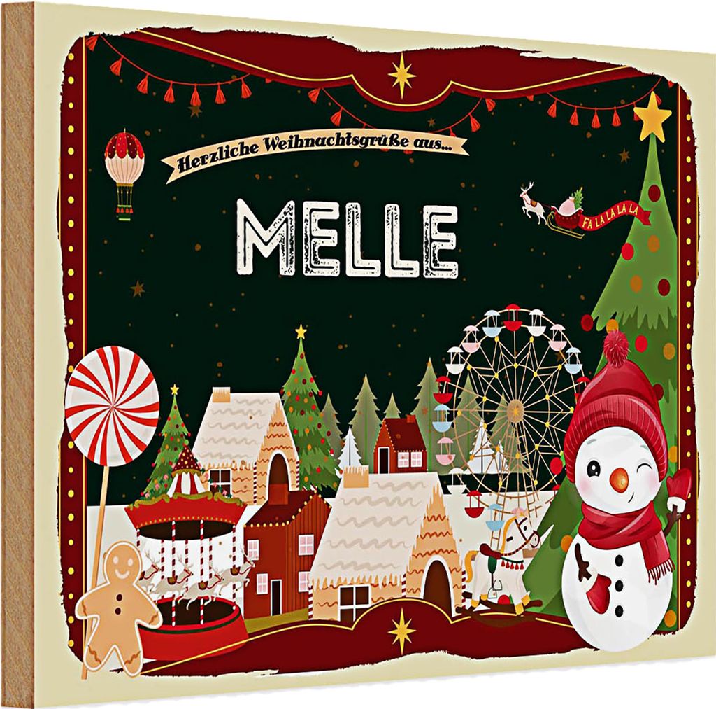 Holzschild Weihnachten Grüße aus MELLE 30x20cm