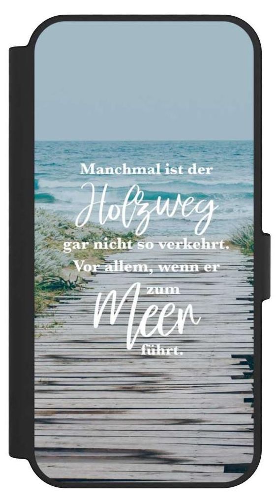 NIVOCASE Klapphülle für Samsung Galaxy S24 FE 5G Handyhülle aus Kunst Leder NIVOflip schwarz Statement Strand Spruch
