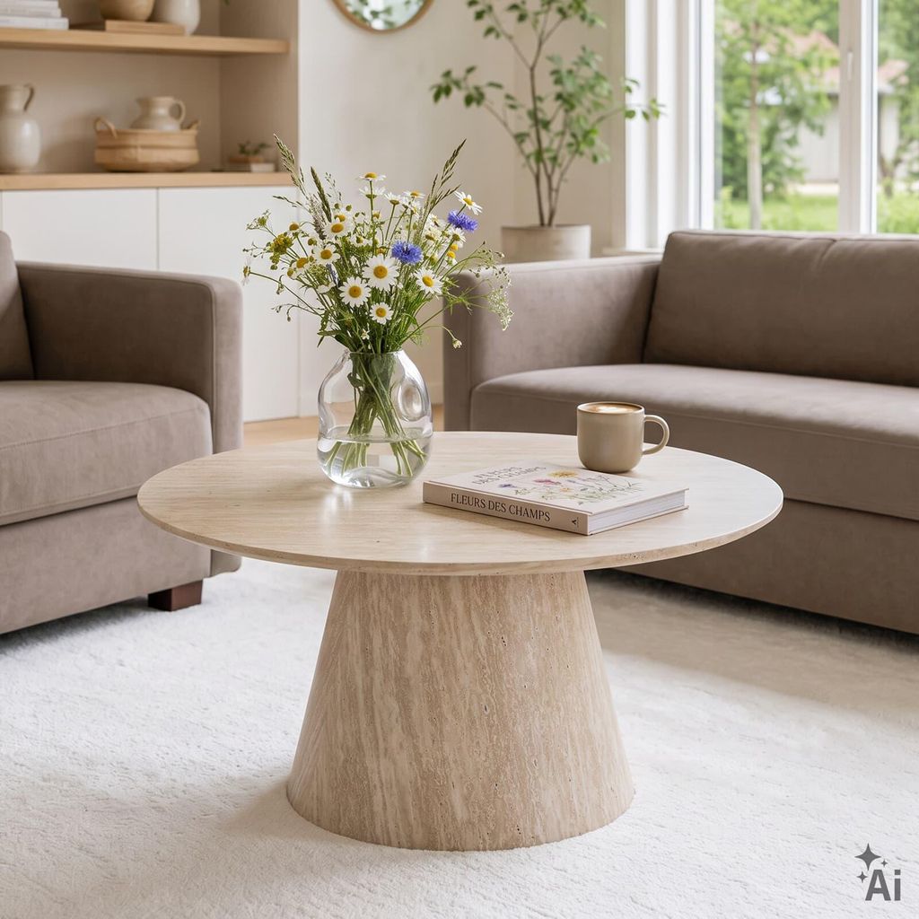 Couchtisch rund RUDA Ø 85 cm - Travertin Beige Produktbild 