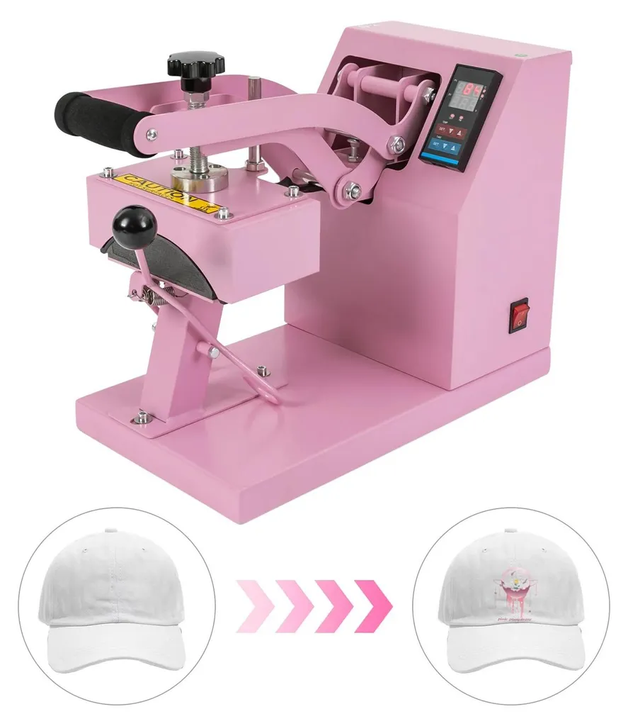 Presse à casquettes rose 550W : réussissez tous vos transferts textiles