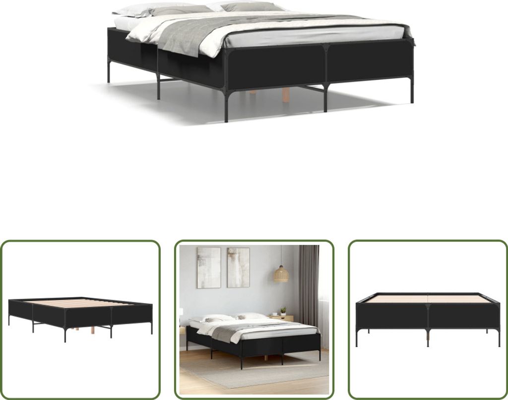 The Living Store Bettgestell Schwarz 140x190 cm Holzwerkstoff und Metall