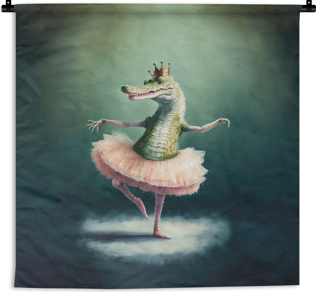 MuchoWow Wandteppich Wandbehang Krokodil - Krone - Gold - Ballett - Porträt - Kinder 120x120 cm Tapisserie Dekoration Wandtuch - Modern - Baumwo...