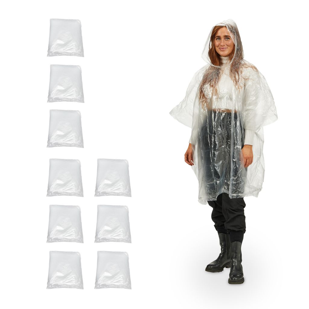 relaxdays 10 x Regenponcho transparent