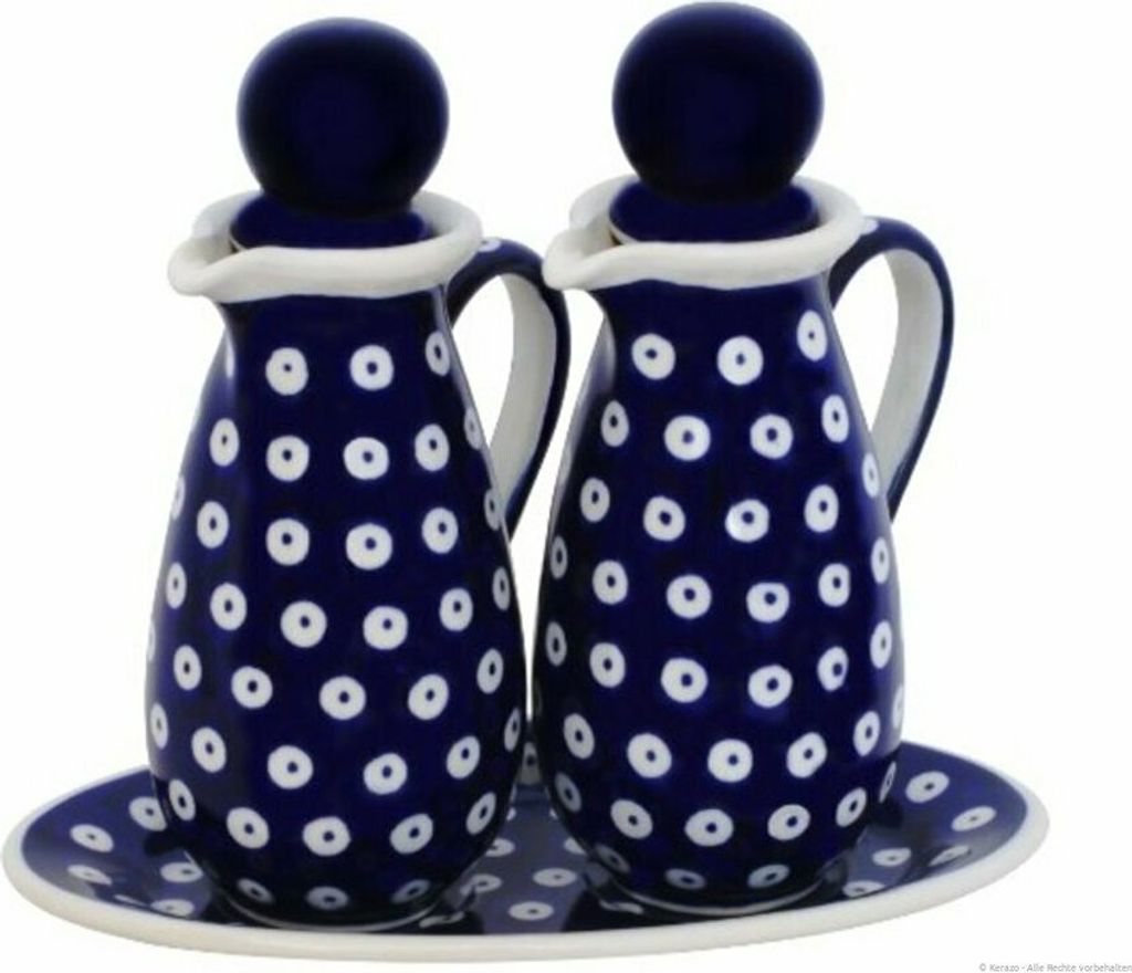 Original Bunzlauer Keramik Essig-& Ölspender Set 2x150ml Design 42 Essigflasche + Ölflasche + Auflage