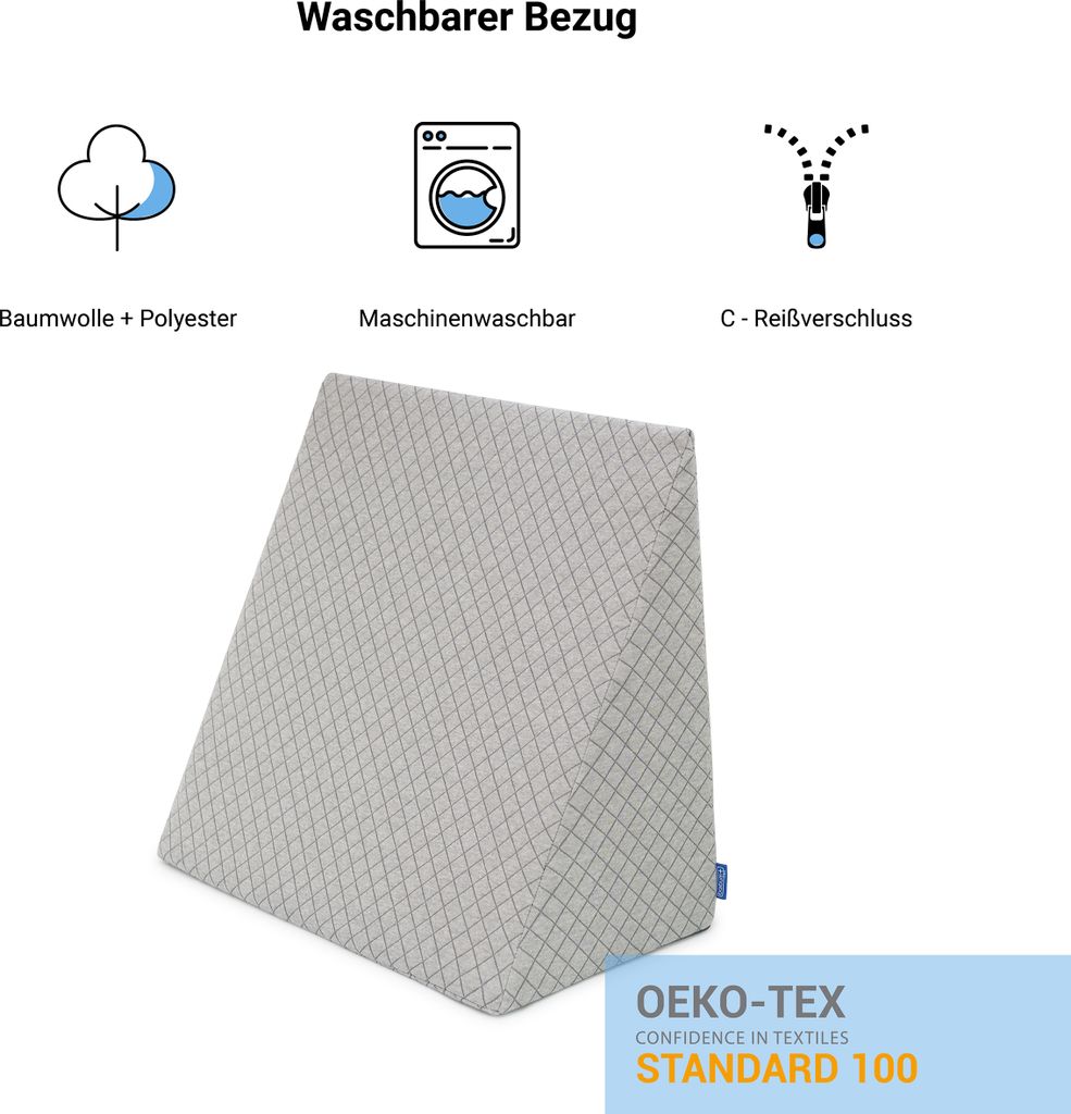 Relax Keilkissen Rückenkissen Bücherkissen für Bett, Sofa, Couch, Memory Foam, Lesekissen, Waschbarer Bezug