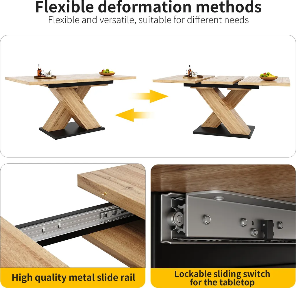 Table de cuisine avec rallonges intégrées bois clair extensible 158cm - 6