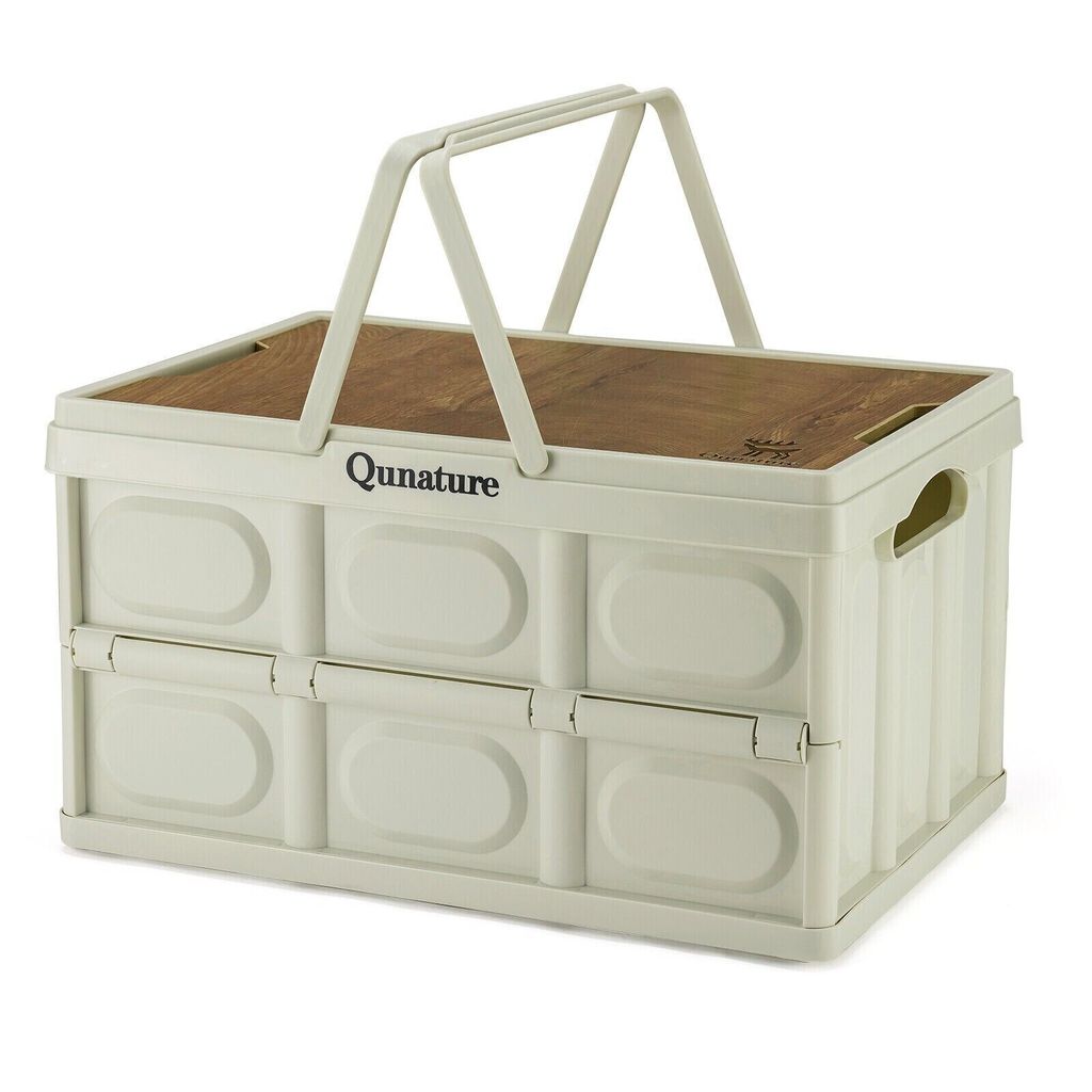 Qunature Camping Box Faltbar Campingbox Organizer Klappkiste Klappbox Holzaufbewahrungsbox 30L mit Deckel, mit Traggriff