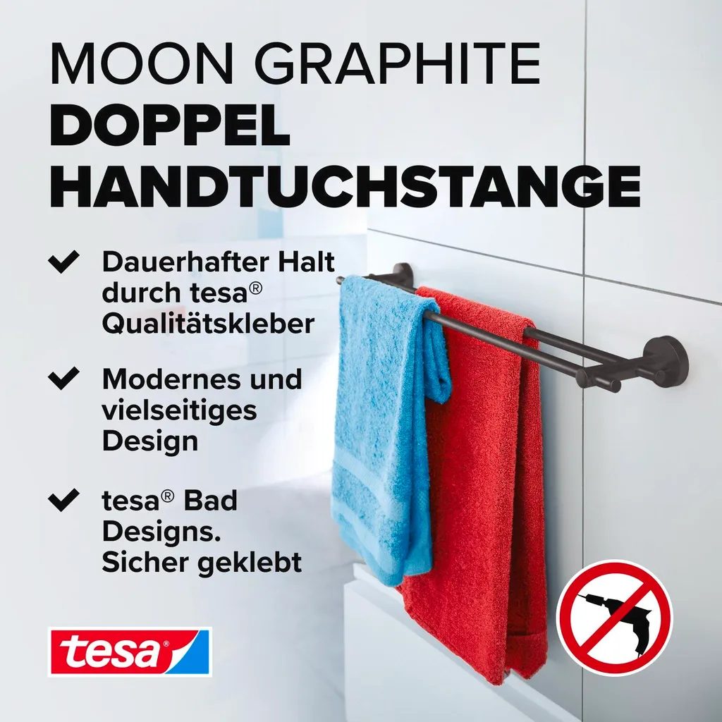 tesa MOON Graphite Portasciugamani Doppio 40595 | Design PVD Senza Fori - 2