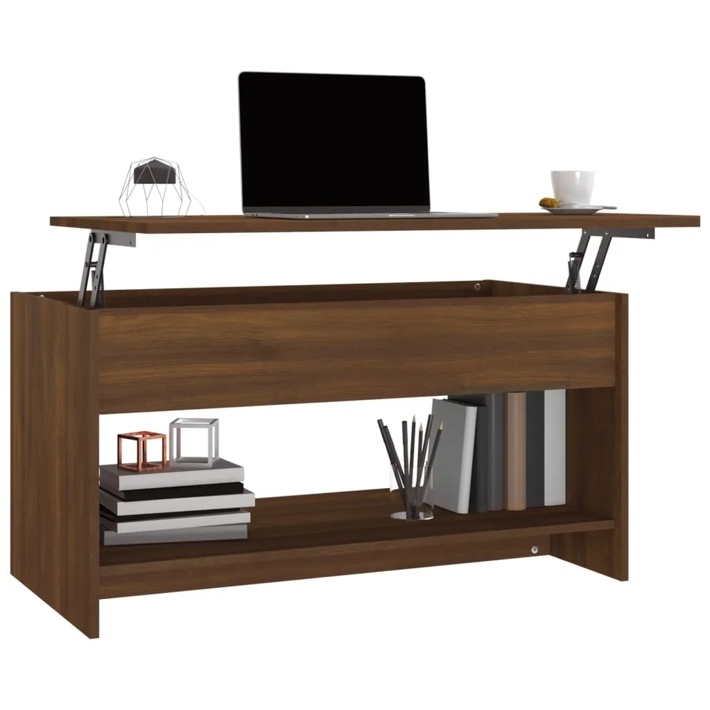 Table basse rectangulaire 102 cm aspect chêne marron bois aggloméré - 5