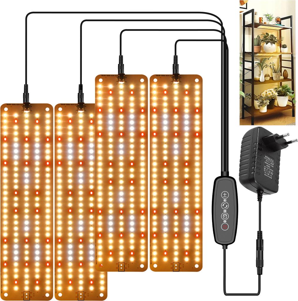 LED Pflanzenlampe Vollspektrum,Led Grow Lampe 600 LEDs,Wachstumslampe für Pflanzenregal Zimmerpflanzen Gewächshaus(4 Lichtpaneel, rot,weiß,warmw...