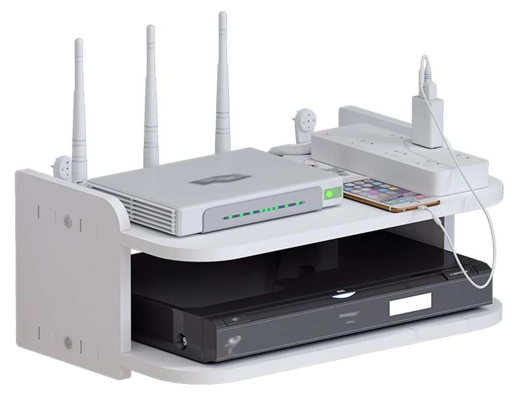 Aufbewahrungsbox für WLAN-Router mit Ablage, Wandmontage, zweistöckiges TV-Möbel mit Ablagen zur Wanddekoration in Schlaf- und Wohnzimmer, weiß...