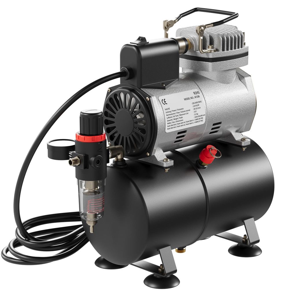 Wiltec Airbrush Kompressor AF186 mit Lufttank, 1 Zylinder Produktbild 