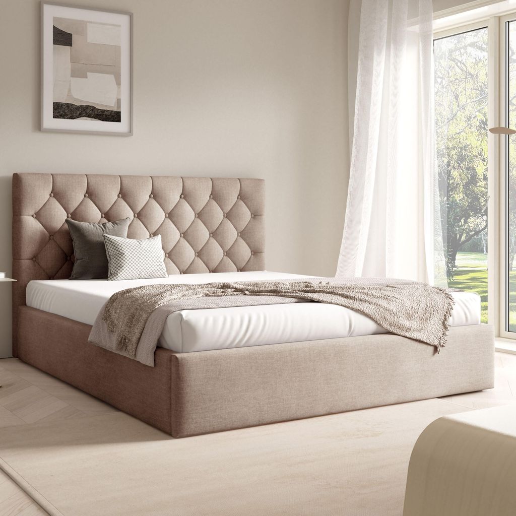 FURNISTAR Polster BEA IV mit kasten| 160x200|Doppel mit Stauraum und Lattenrost|Boxspring-Optik|ohne Matratze|Schlafzimmer - Dunkelbeige