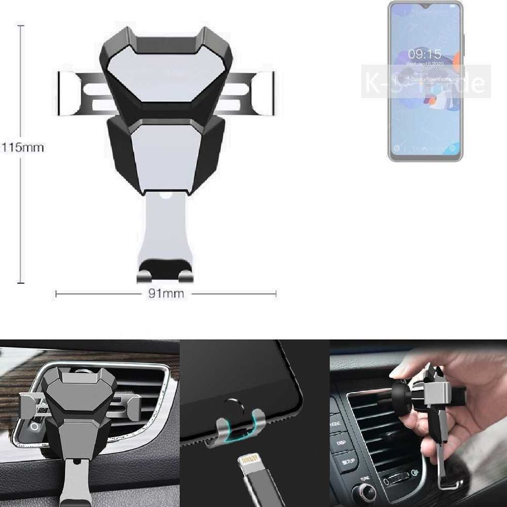 K-S-Trade Lüftungshalterung kompatibel mit Oukitel C19 kompakte Handy-Halterung Lüftungsschlitz Lüftungsgitter Autohalterung KFZ Auto-Halterung