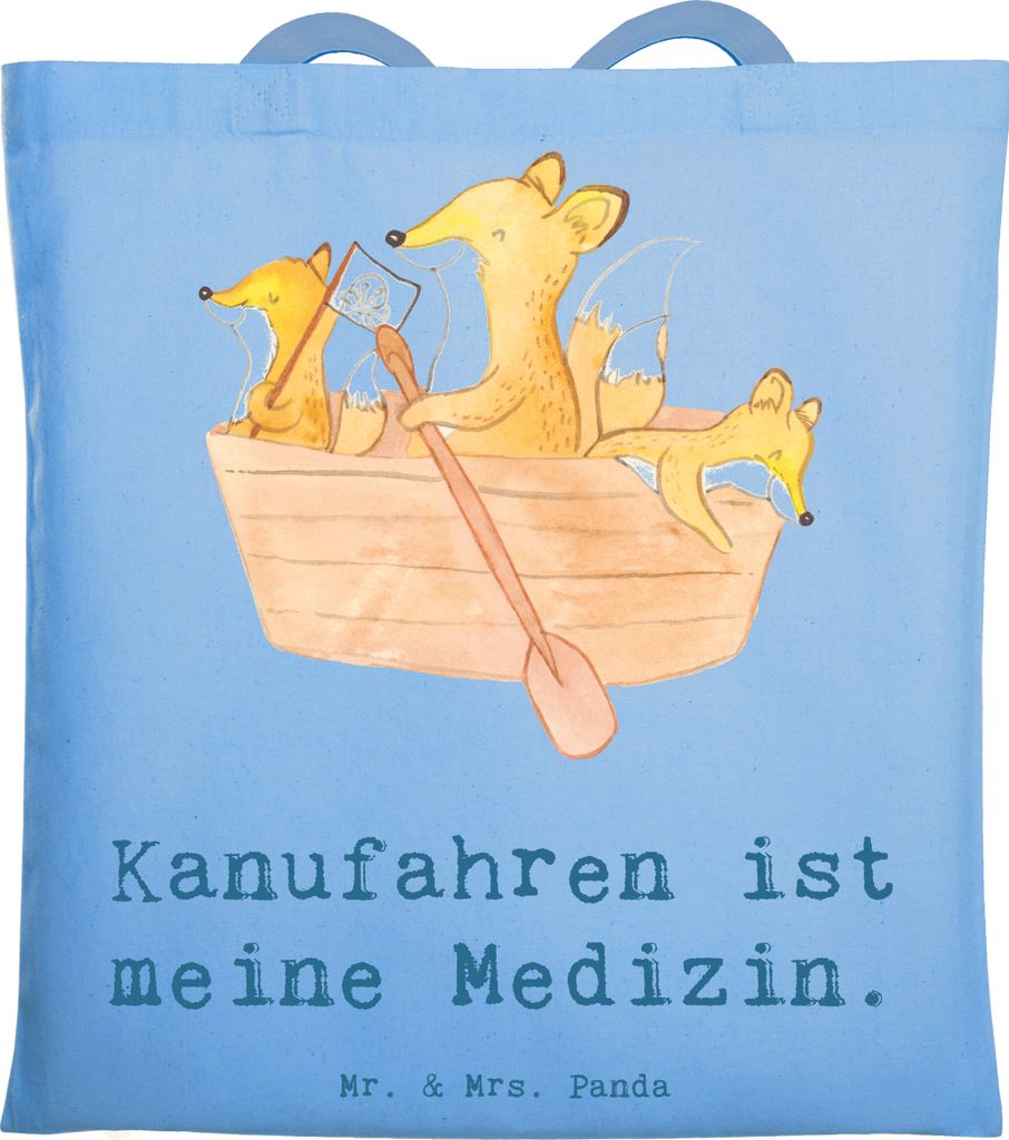 Mr. & Mrs. Panda Jutebeutel Fuchs Kanufahren - Sky Blue - Geschenk, Kanu Schule, Beutel, Tragetasche, Tasche, Einkaufstasche, fahren, Kanutour, Tot...