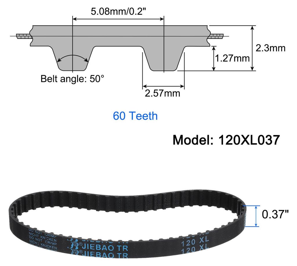 120XL037 Zahnriemen Gummizahnriemen Keilriemen 60 Z?hne 0,37" Breite 0,20" Steigung Gummi Zahnriemen Antriebsriemen Synchron Zahnriemen Schwarz