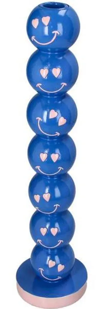 Portacandele Smiley - Palline blu - 9x9x36 cm - Portacandele decorativo - Design di buon umore