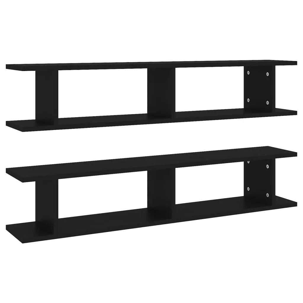 Set 2 Mensole Nere in Legno 105 cm - Scaffali Sospesi per Interni