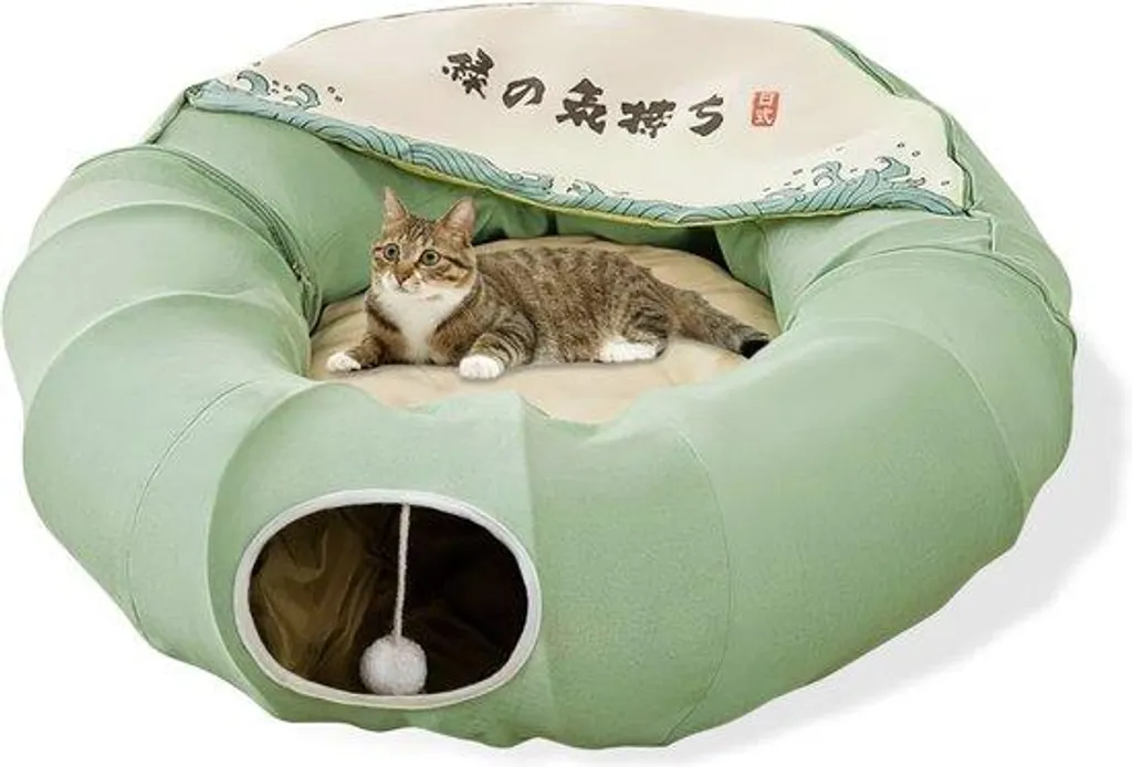 Tunnel de jeu et dodo pour chien - Couchage rond interactif coloris vert