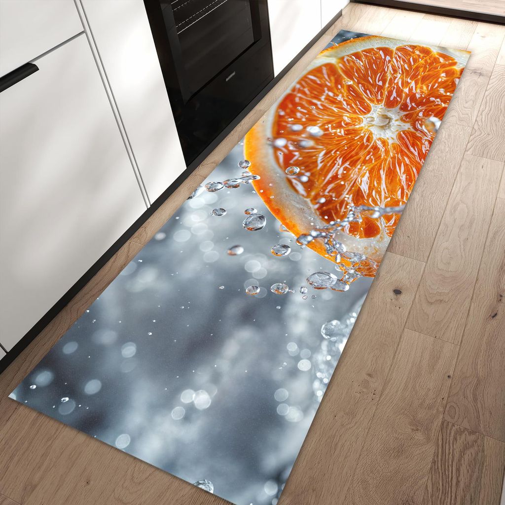 Küchenteppich 80x250cm rutschfest & abwischbar PVC Läufer - Orangenscheibe Spritz