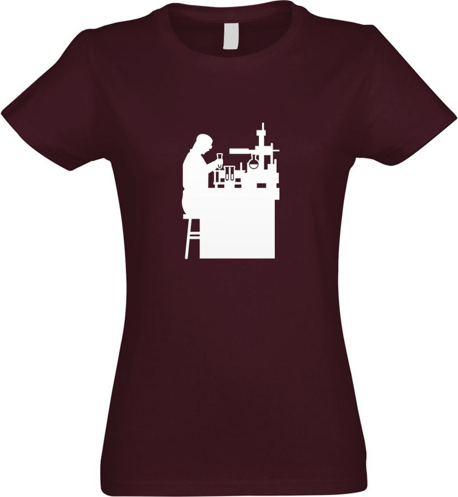 Kiwistar - T-Shirt tailliert - Damen - Burgund - Laborant Labor Figur - mit Motiv Bedruckt - Funshirt Design - Sport - Freizeit - Damen - M