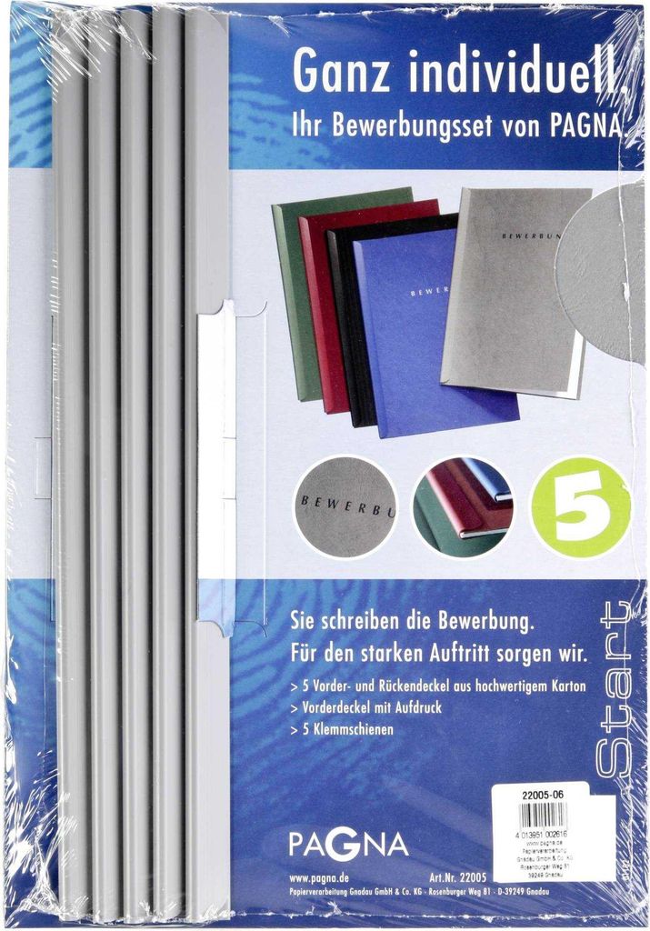 Set 5 Cartelle Per CV Rosse - Cartellone Elegante Con Scritta Argento 'Bewerbung'