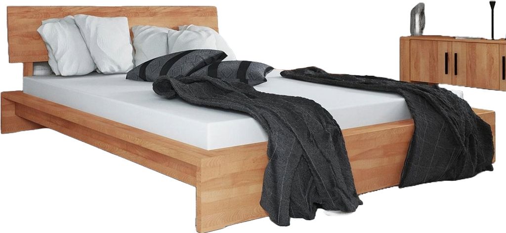 Bett Lubic 2 aus Kernbuche massiv 180x200 mit Holzkopfteil und Holzfußgestell
