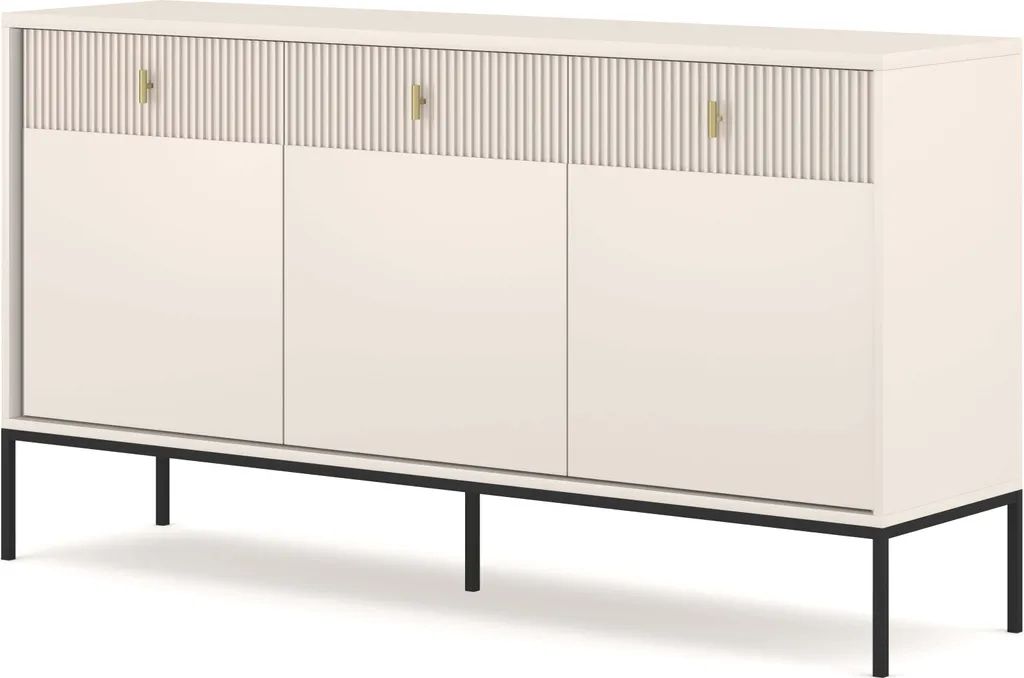 Bahut de Rangement 154 cm Beige et Noir FURNLUX - Meuble Buffet Salon