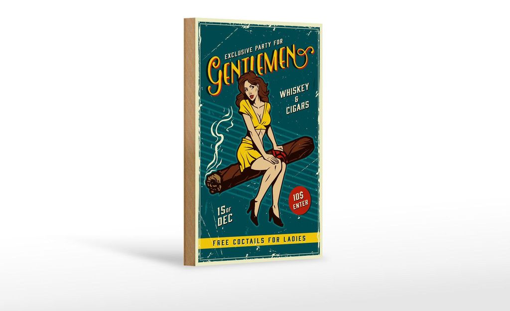 Holzschild Retro 12x18cm Pinup exclusive party gentlemen