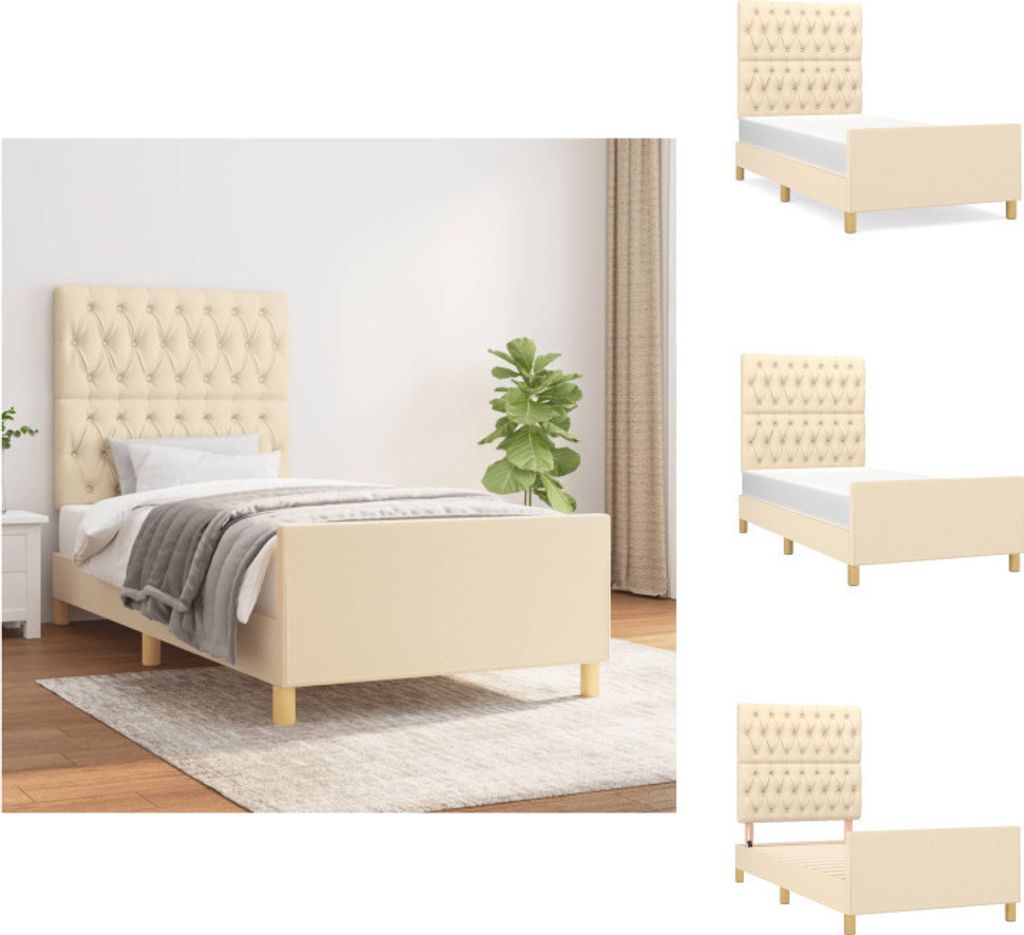 vidaXL Bettgestell mit Kopfteil Creme 90x200 cm Stoff - Betten & Bettgestelle