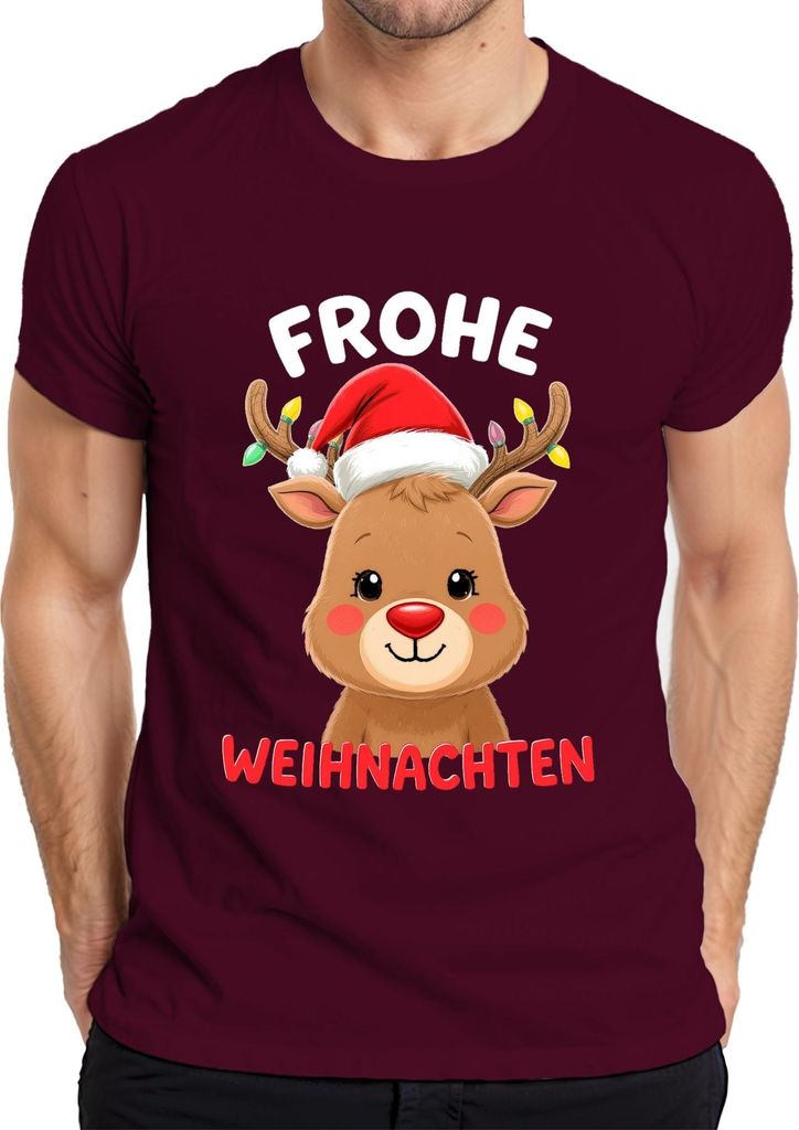 Frohe Weihnachten Weihnachtsgeschenk Rentier niedlich Rudolph Herren T-Shirt, Burgundy, L