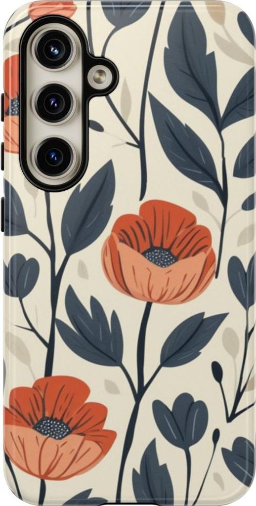 Florales Muster in Orange und Blau – Hülle Kompatibel mit Samsung Galaxy S24